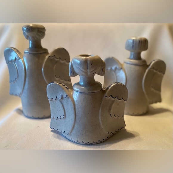 Set 3 Handmade UnSigned Limited Edition Ceramic Angels Candles Christmas - Picture 7 of 8